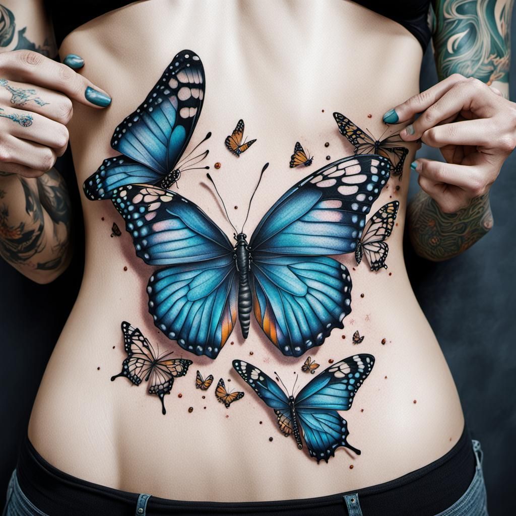 Butterfly Tattoo Art on Woman's Waist
