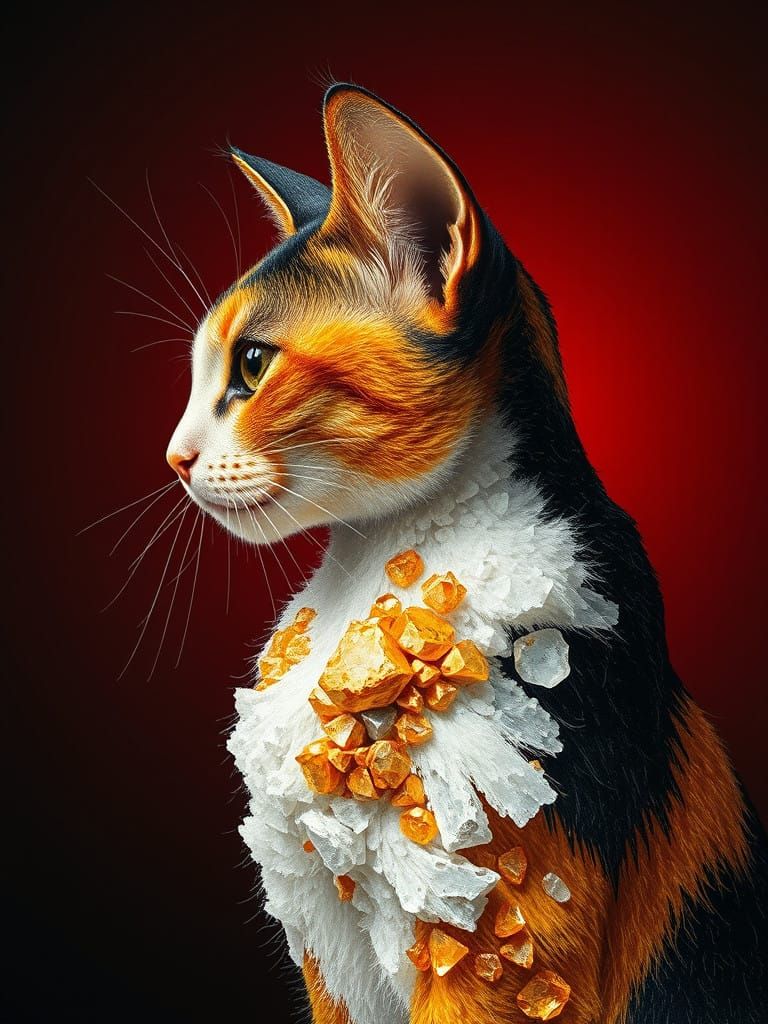 Surreal Fashion Illustration of a Gold Calico Cat