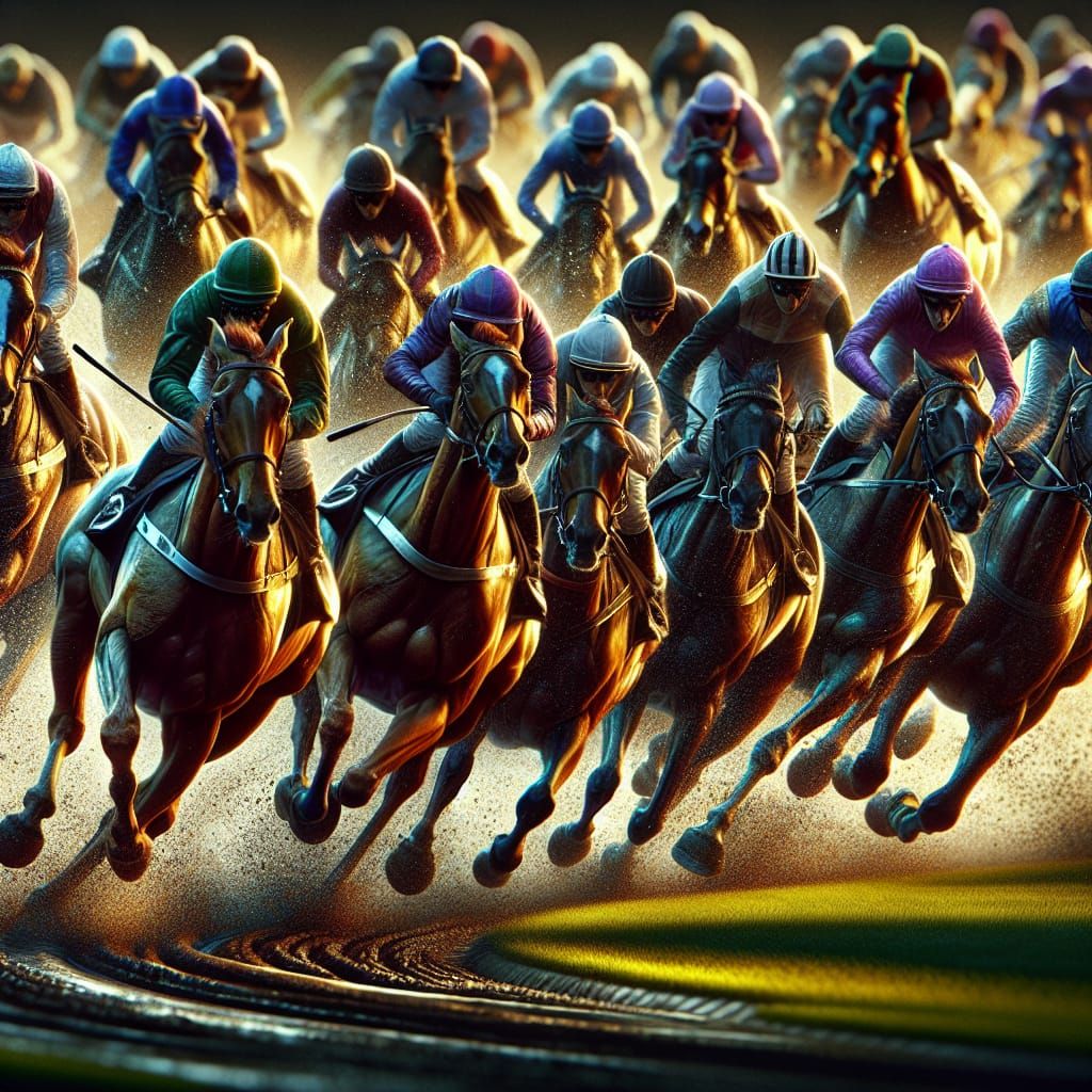 Intense Horse Race in Hyperrealistic Style