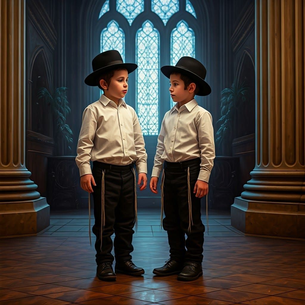 Mystical Baroque Interior Featuring Two Children