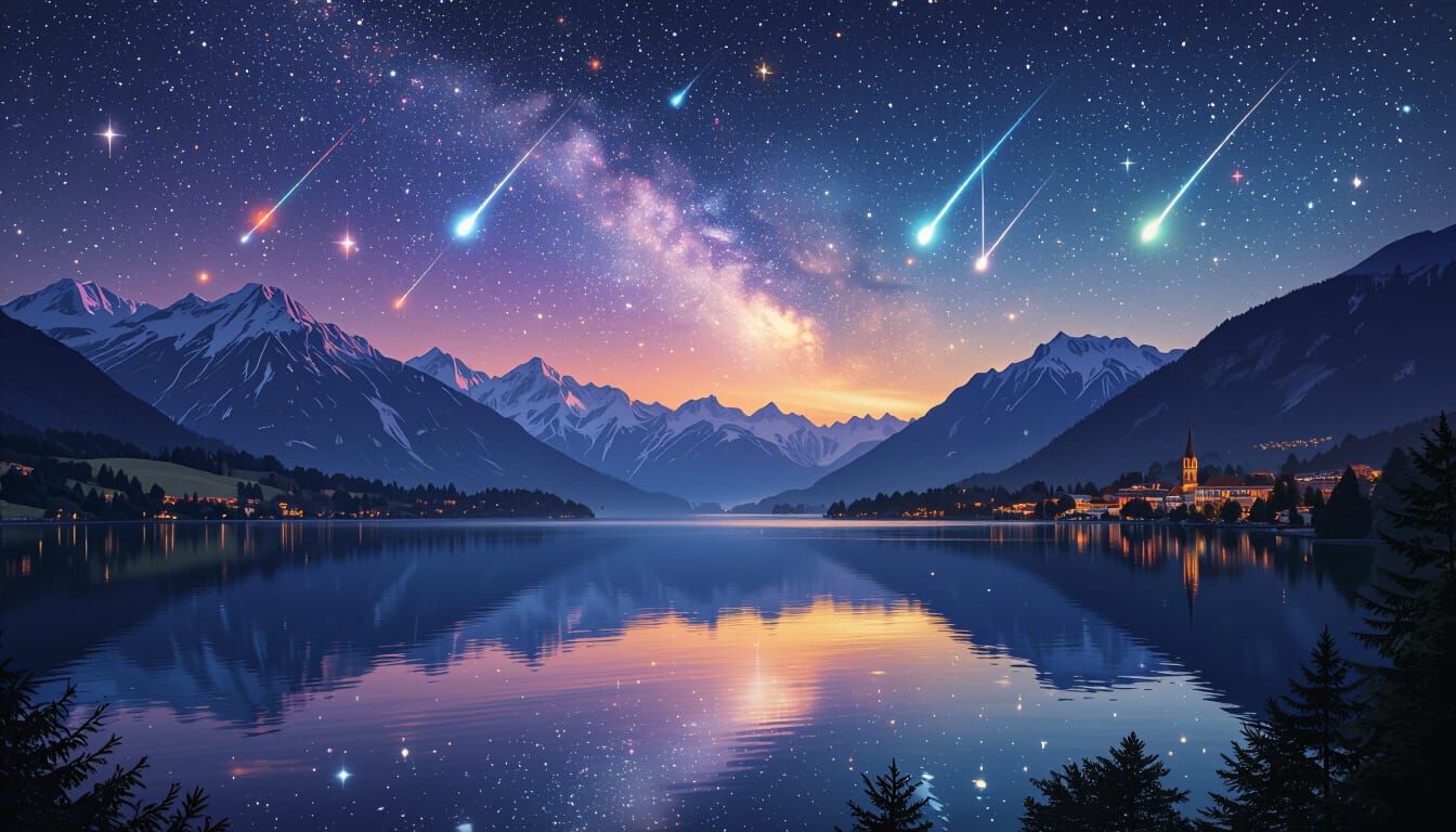 Interlaken Lakescape with Meteor Showers in Astral Style