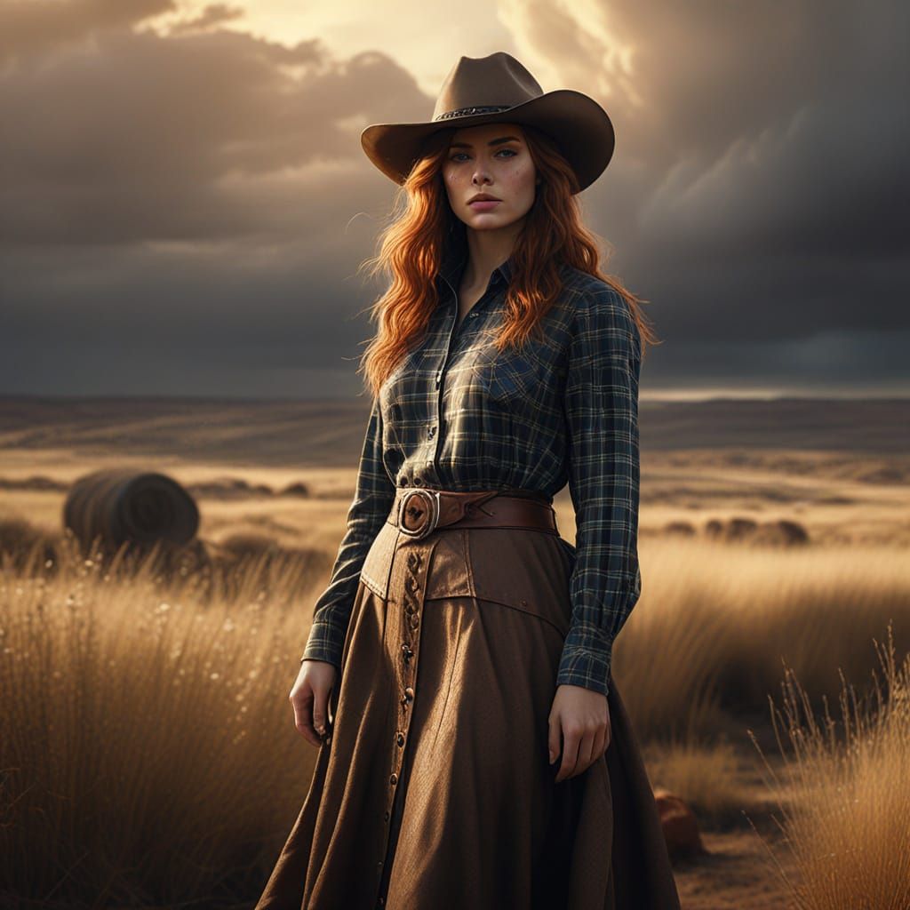 Cowgirl Portrait in Pre-Raphaelite Style