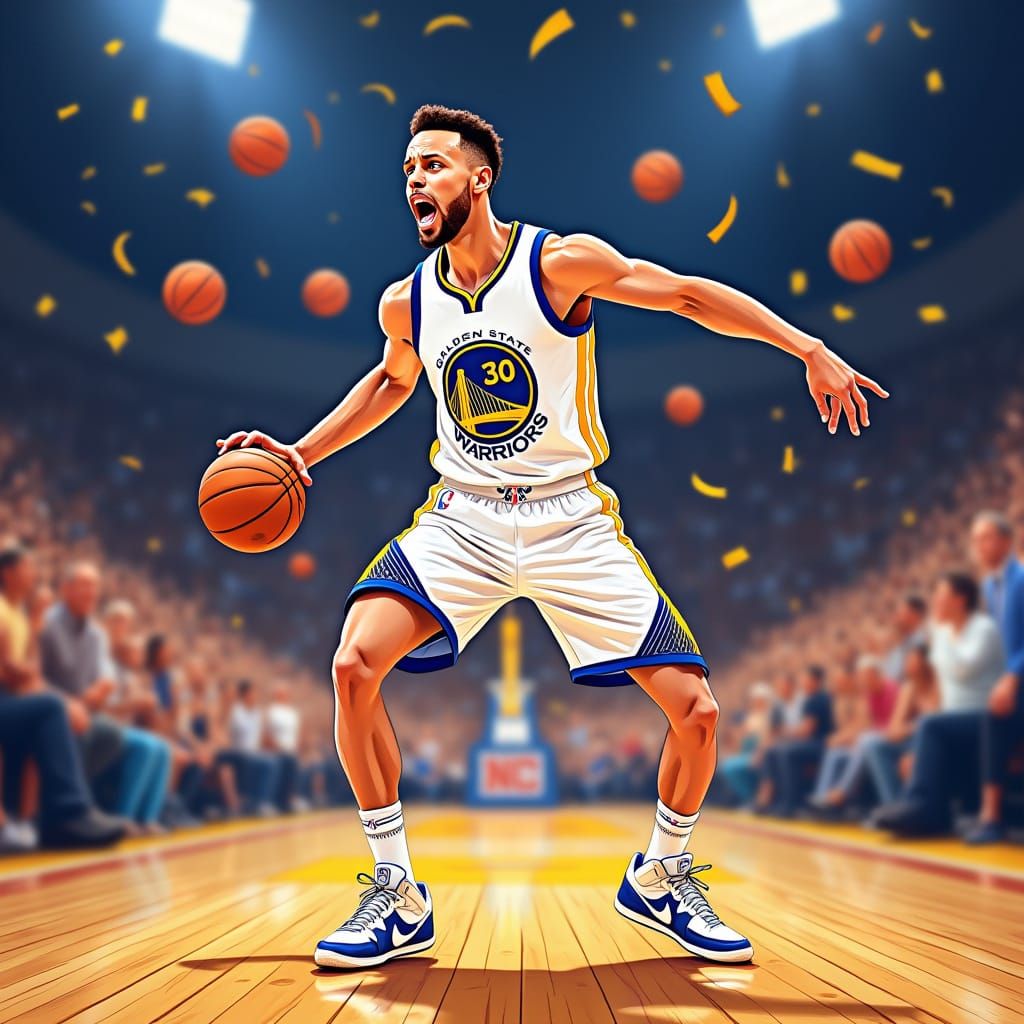 NBA Superstar in High-Energy Sports Illustration Style