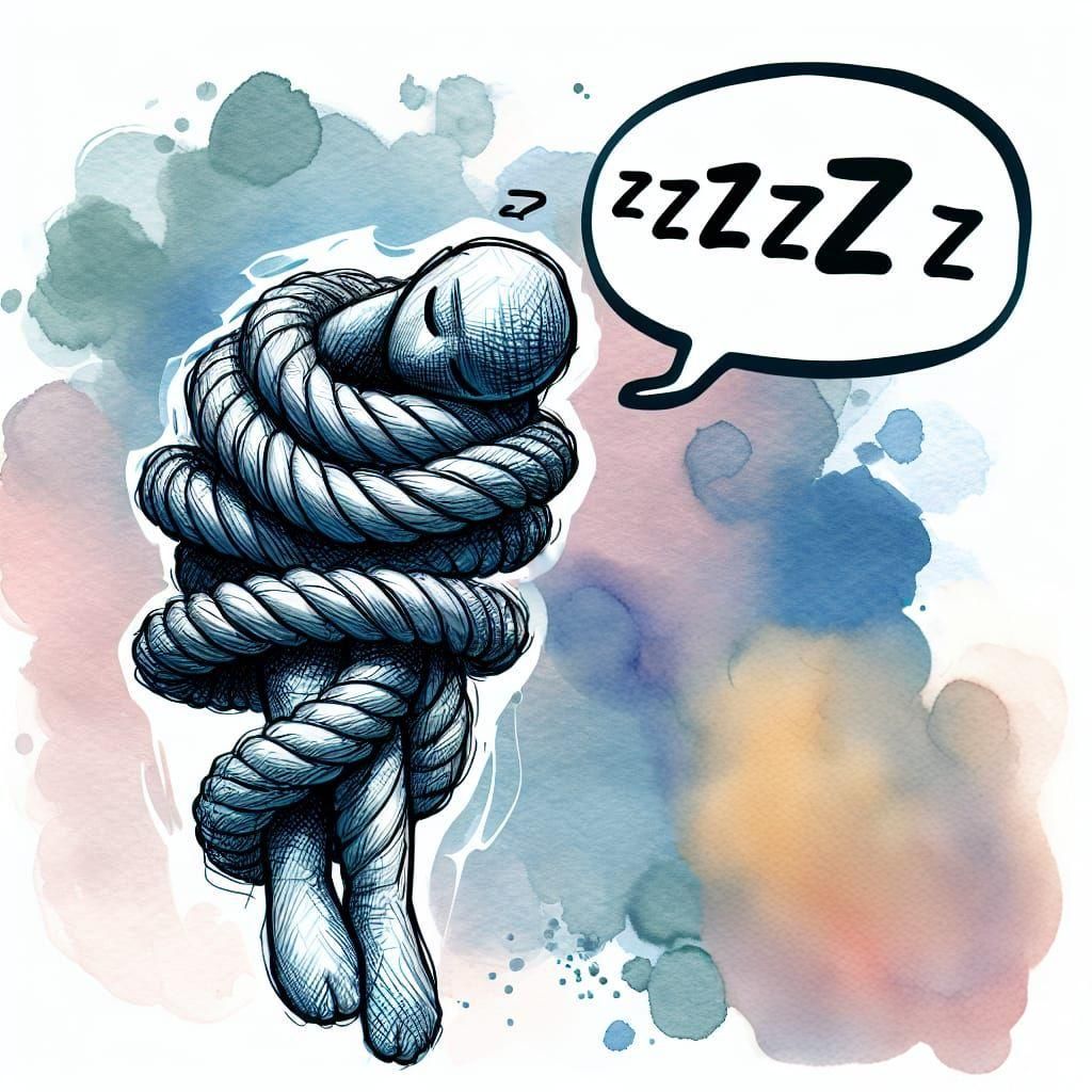 Humanoid Rope Knot Sleeping in Watercolor Sketch