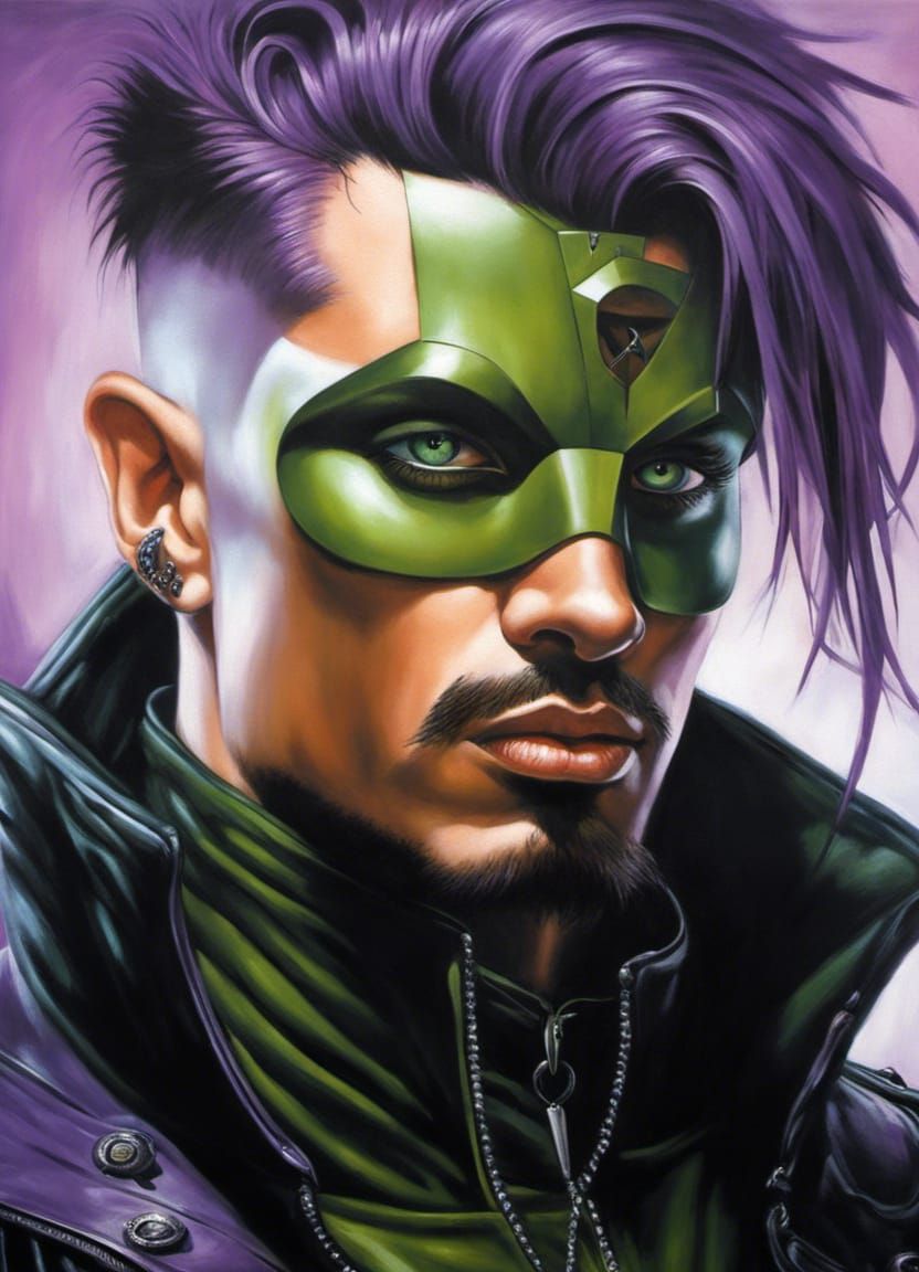 Cyberpunk Man with Purple Hair in Acrylic Painting