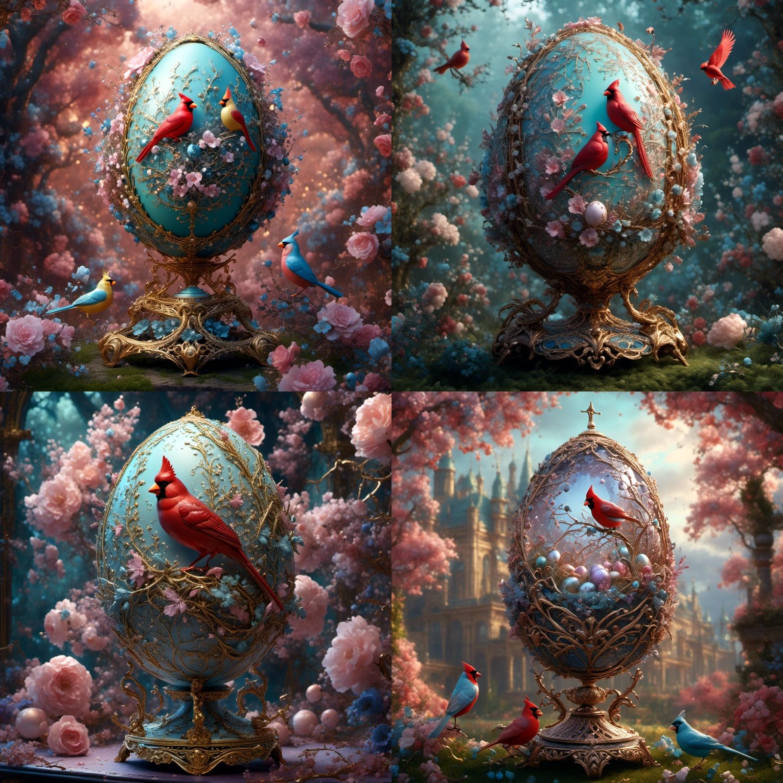 Cardinals and Bluebirds with their eggs all in one basket