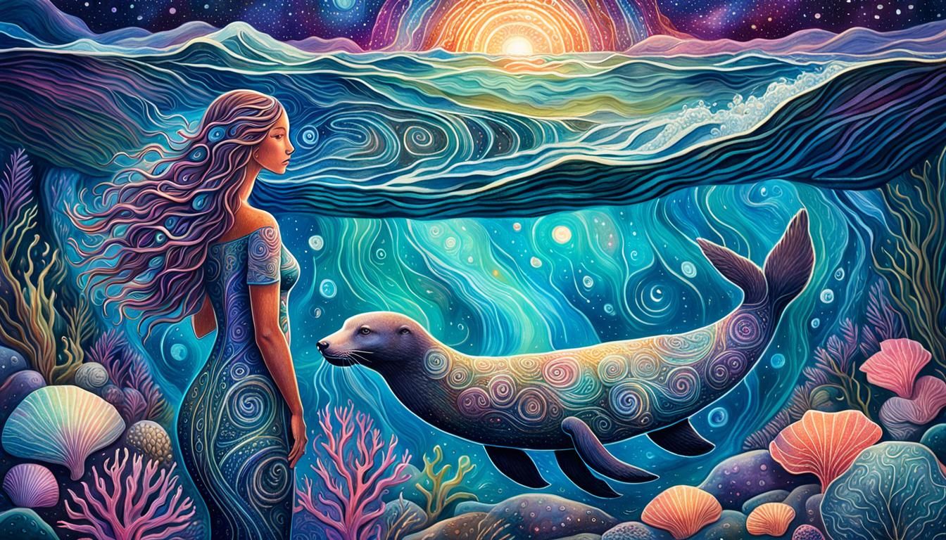 Selkie at Water's Edge in Cosmic Astral Art