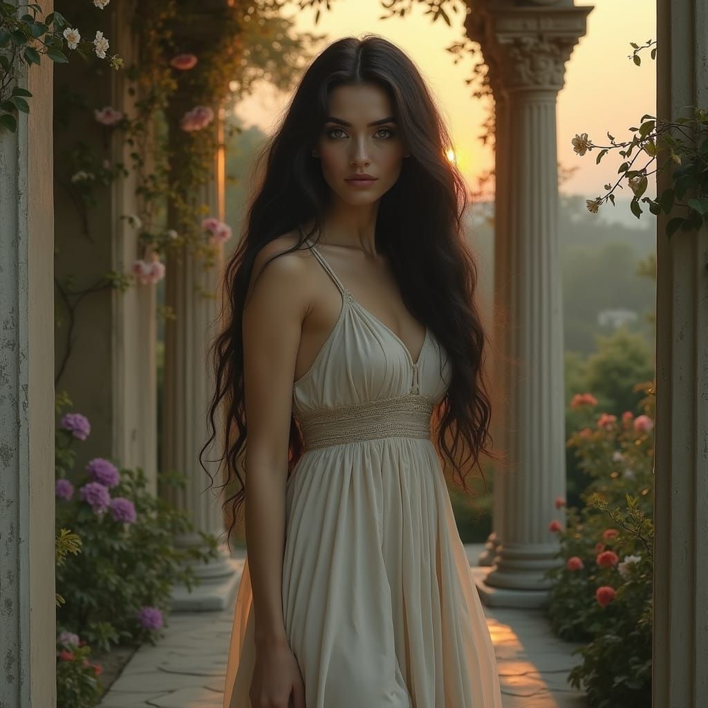 Enigmatic Goddess in Golden Light