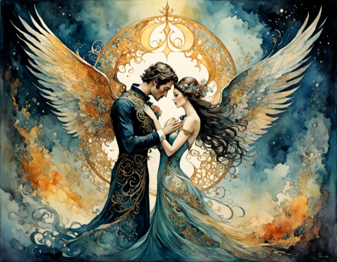 Romantic Watercolor Painting of Twin Flames