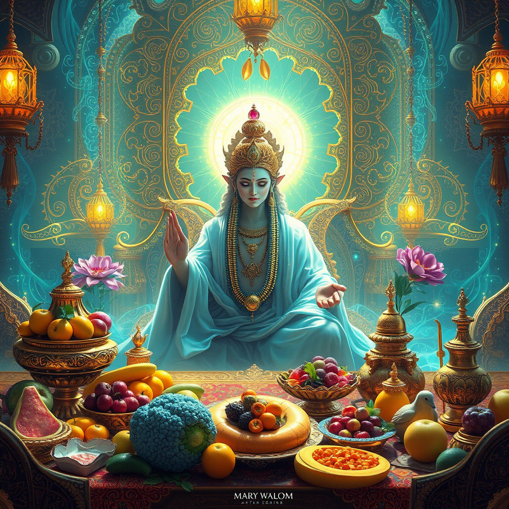 Deity Sharing a Feast in Dreamlike Matte Painting