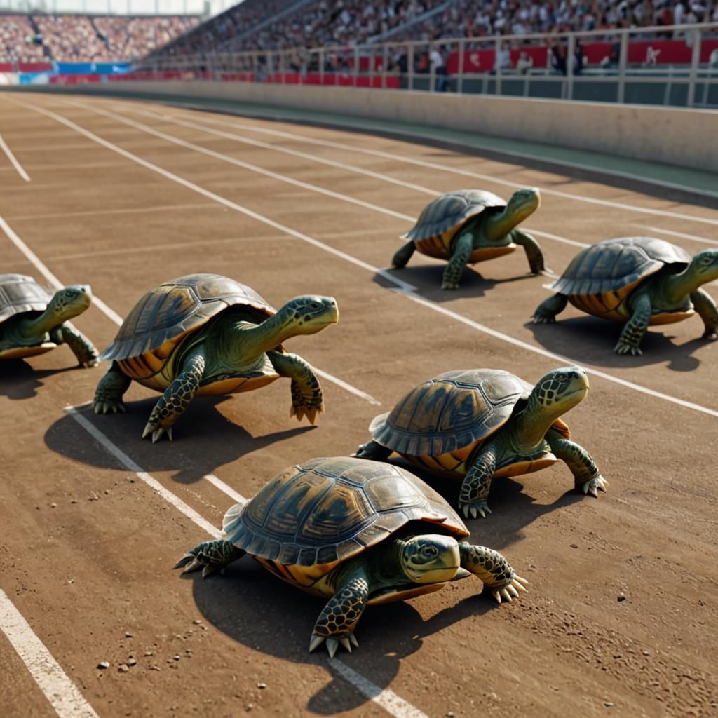 Turtles Race in Stadium: 8k Resolution Masterpiece