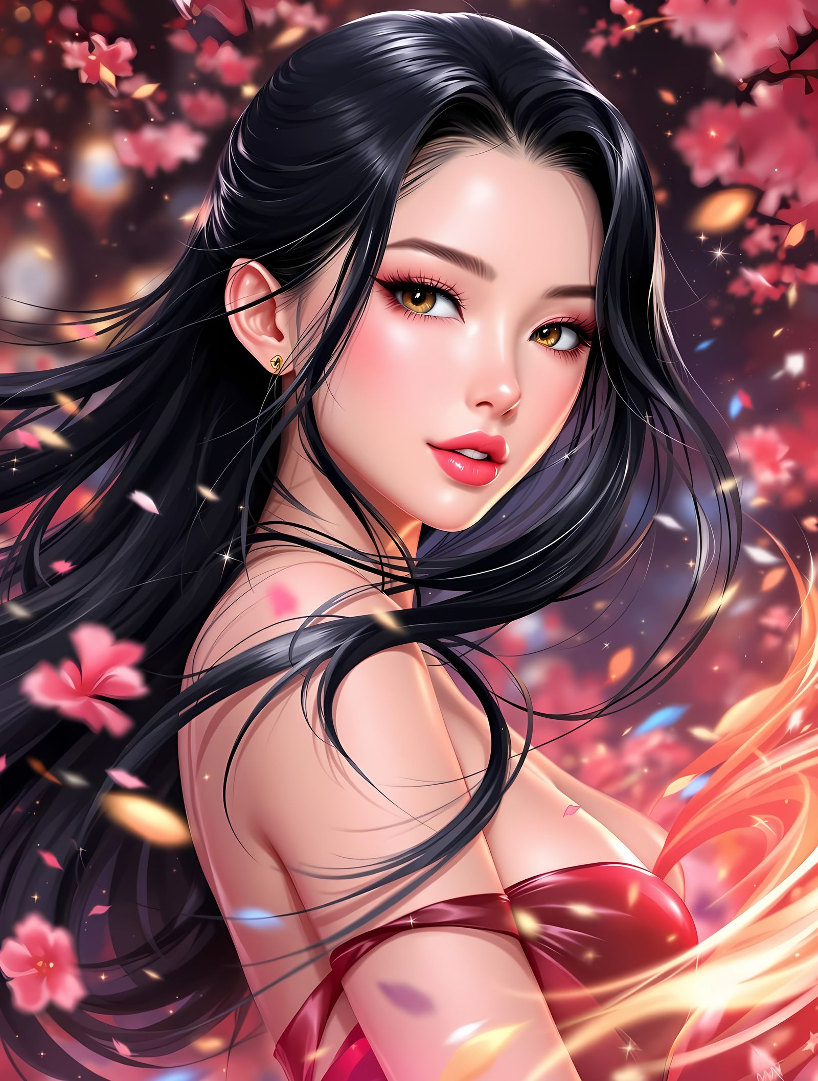 Anime Goddess in Elegant Mid-Action Pose