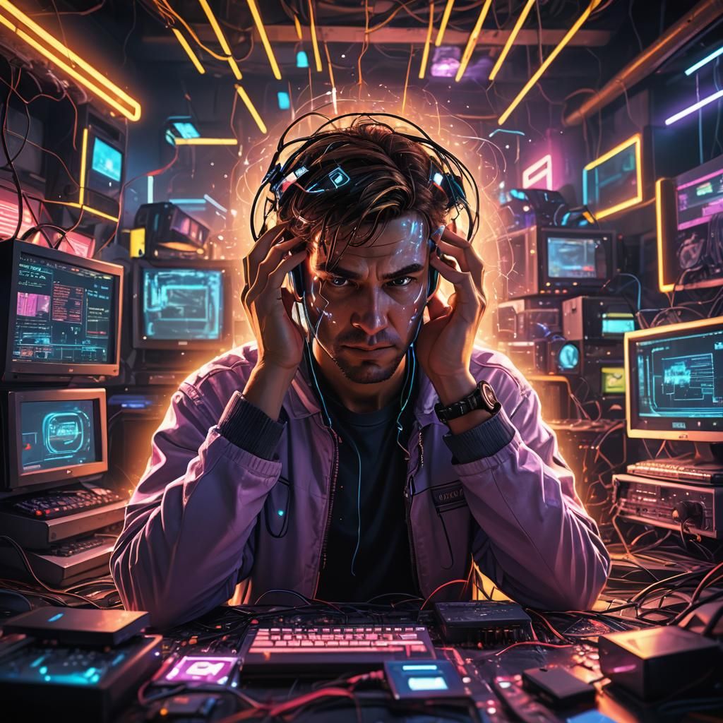 Frustrated Customer Surrounded by Broken Computers, Digital ...