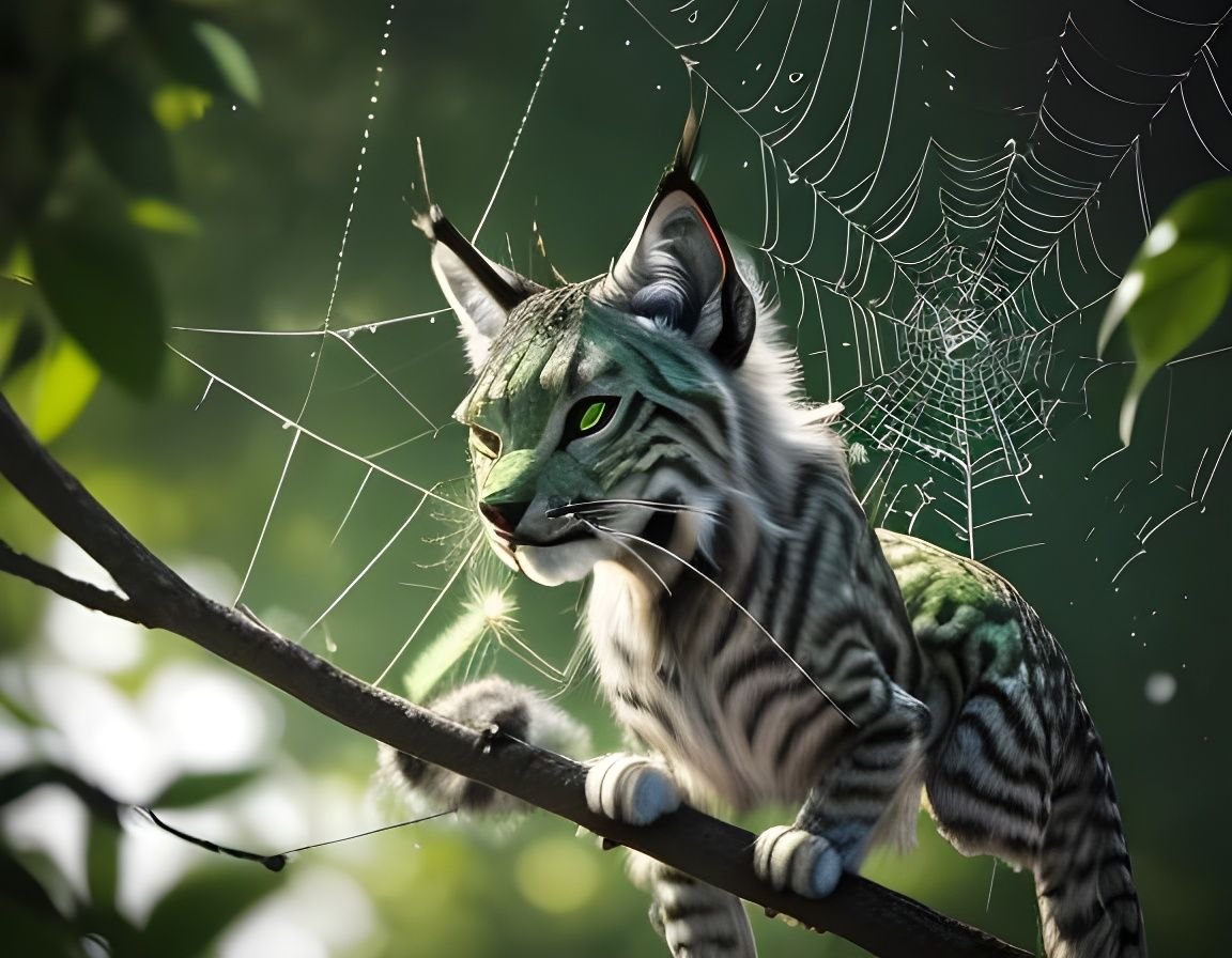 Green Lynx Spider Weaving Web: Hyperrealistic Image