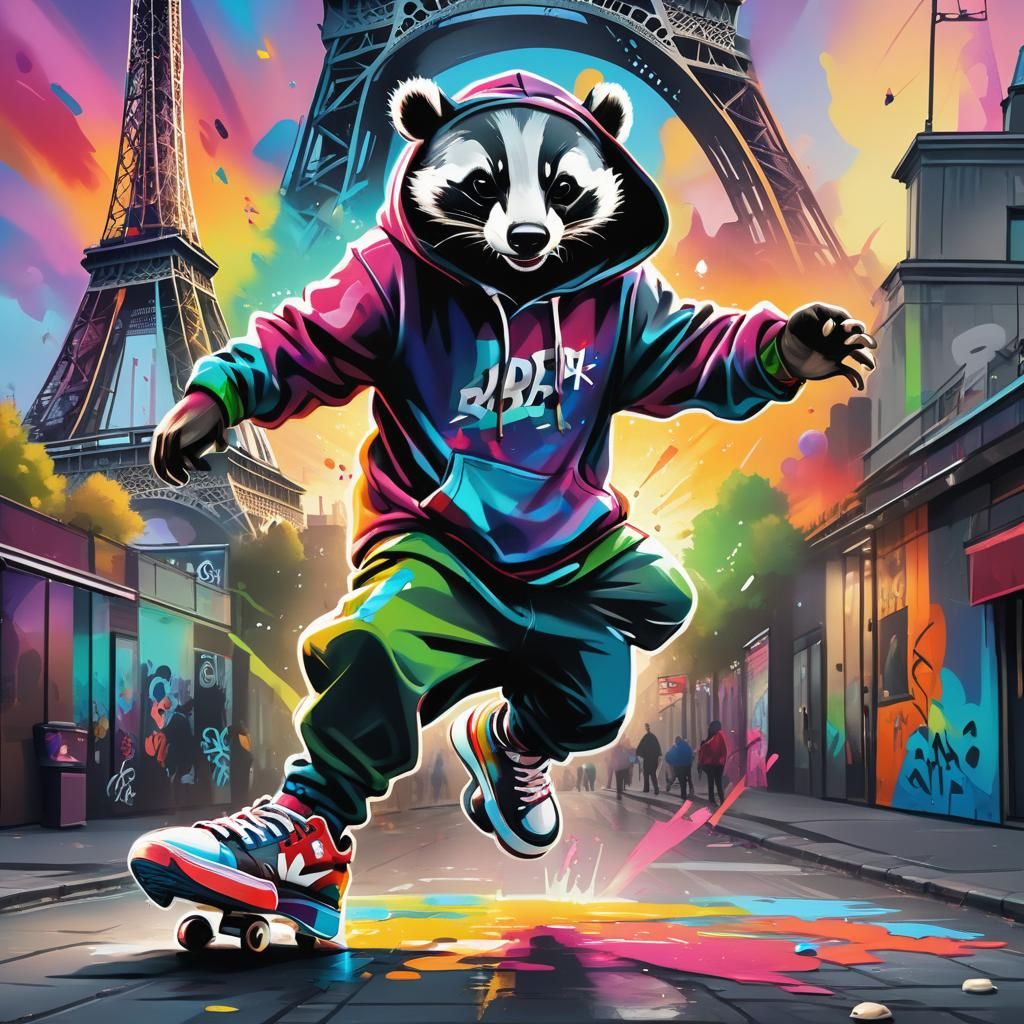 Badger Breakdancing at Paris Olympics: Splash Art