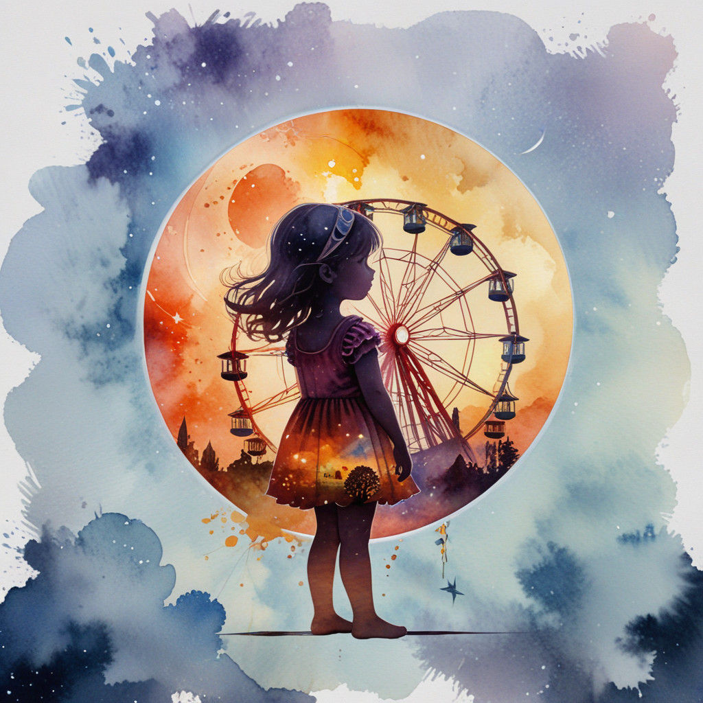 Luminous Ferris Wheel Under Moonlit Skies in Whimsical Water...