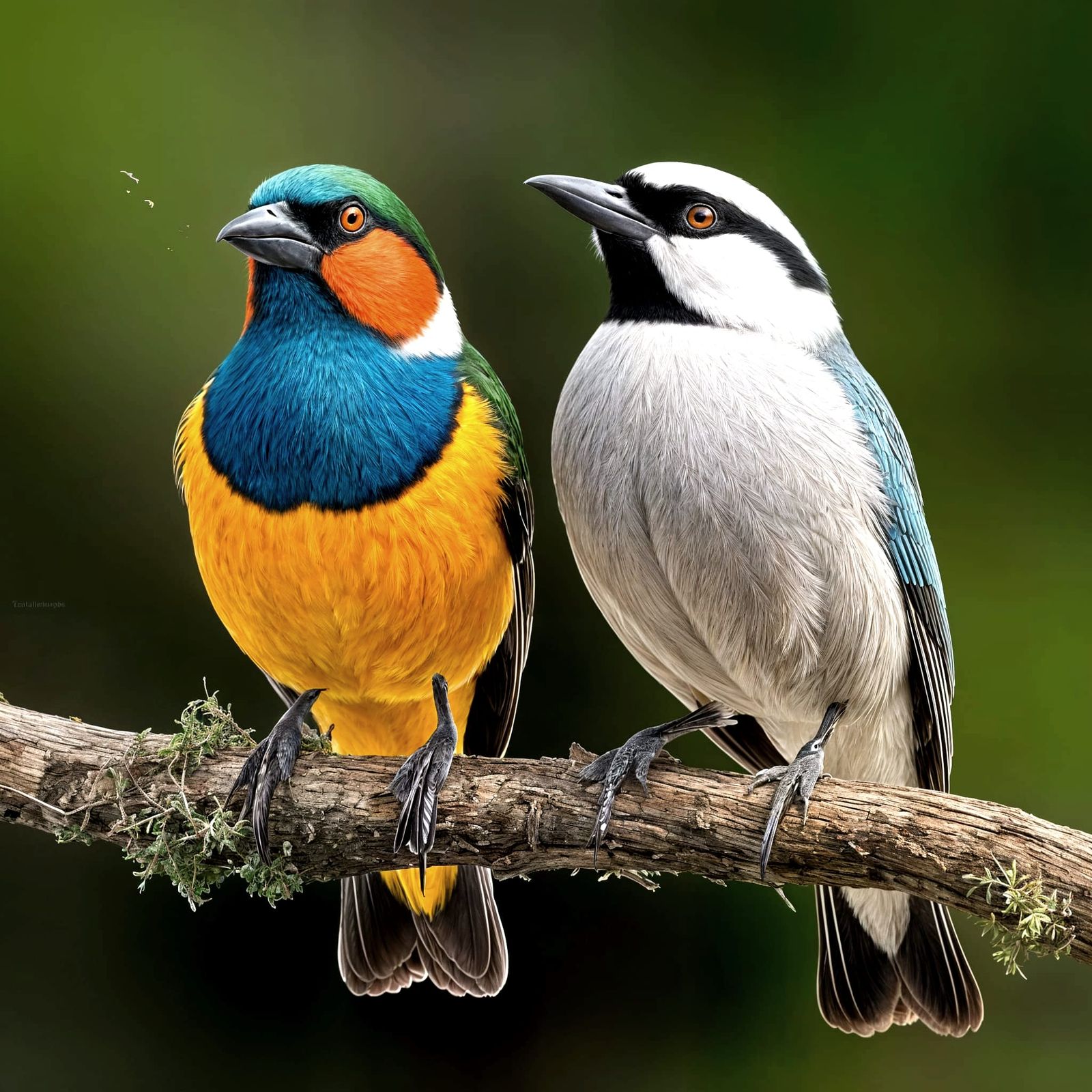 Vibrant Mated Birds in Lush Habitat