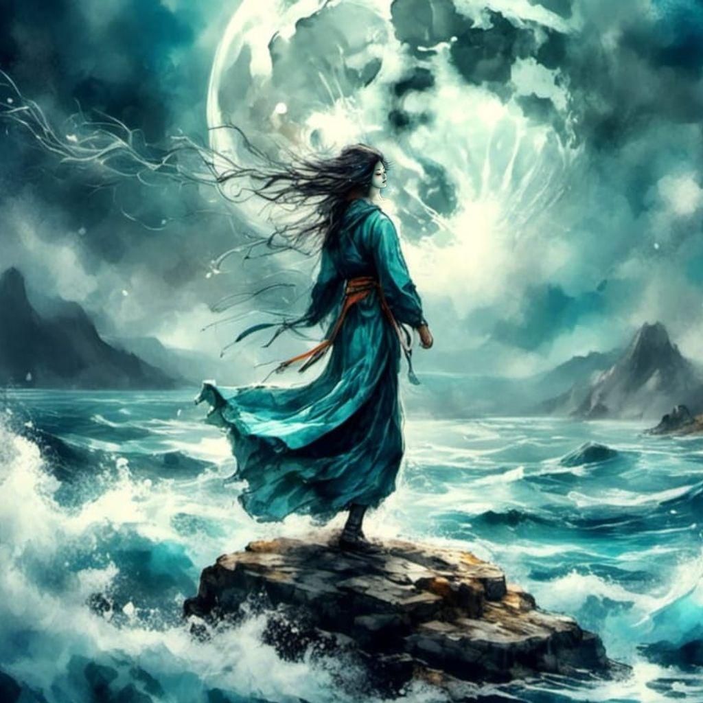 Japanese Watercolor of Water Spirit Dancing