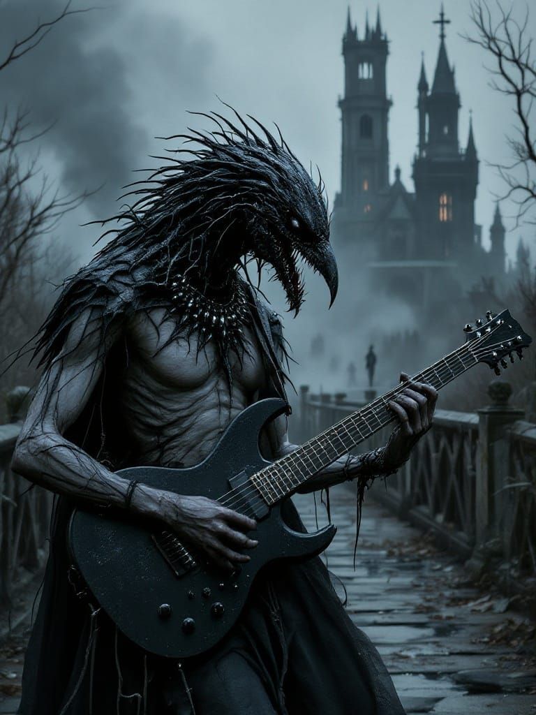 Undead Spider-Crow Hybrid in Gothic Horror Cityscape