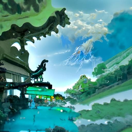 Techno Dragon at Jade Gate: Studio Ghibli Anime Visual