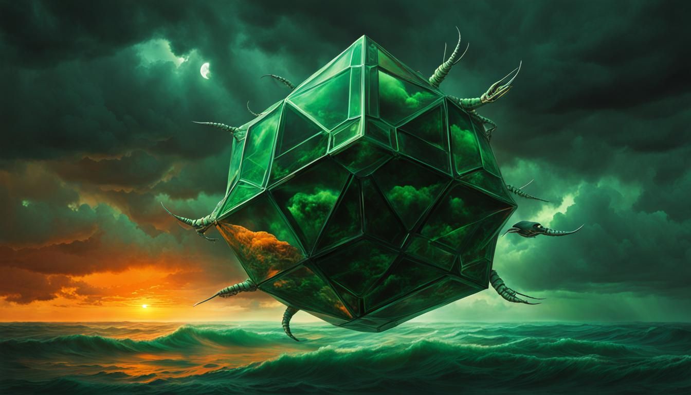 Bony Crustacean Prism Cube Alien in Stormy Sky