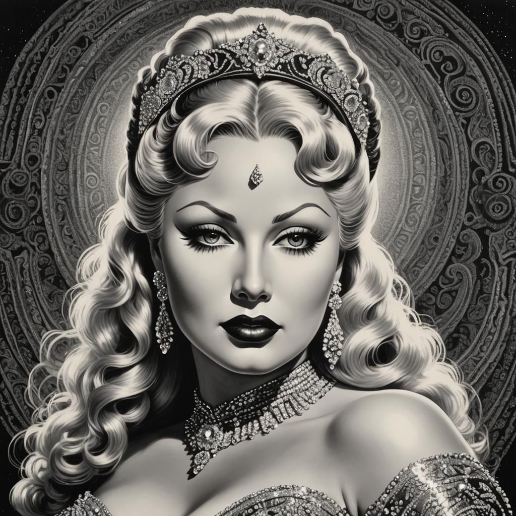 Mae West Portrait in Vintage Illustration Style