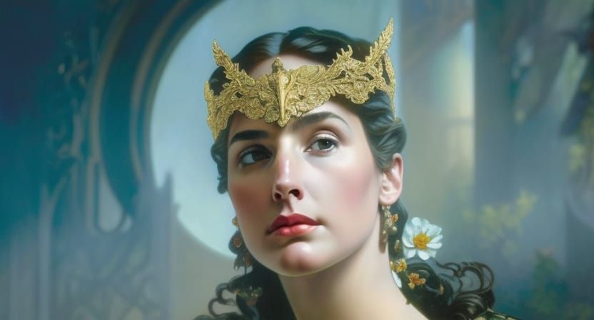 Queen of Flowers Portrait in Art Nouveau Style