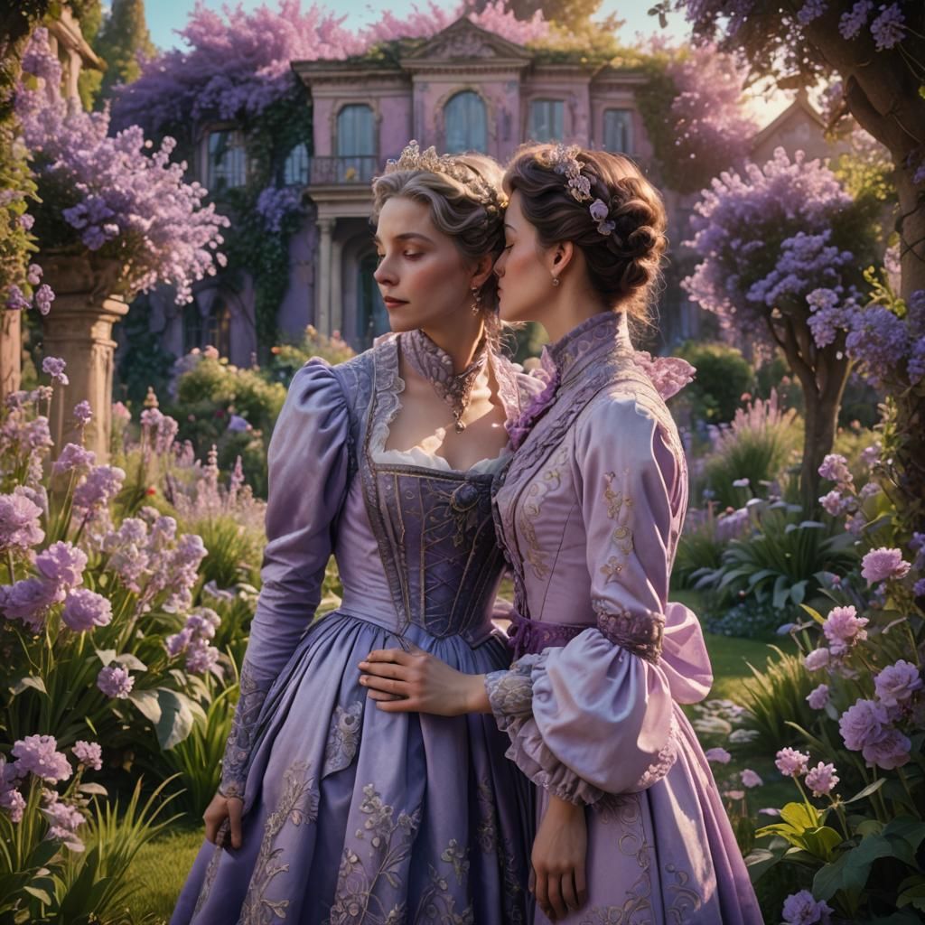 Regency Romance in Lavender Garden, a Digital Painting