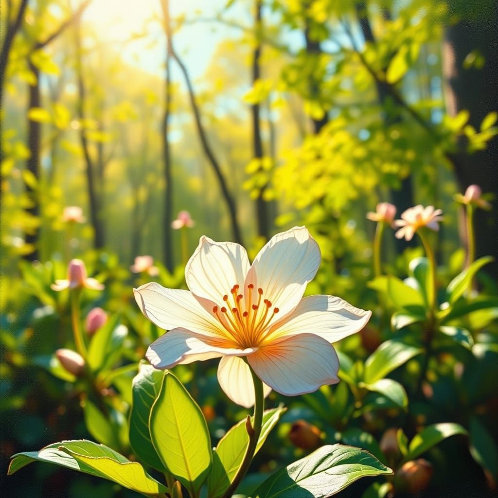 Blooming Spring Flower in Impressionist Oil Painting