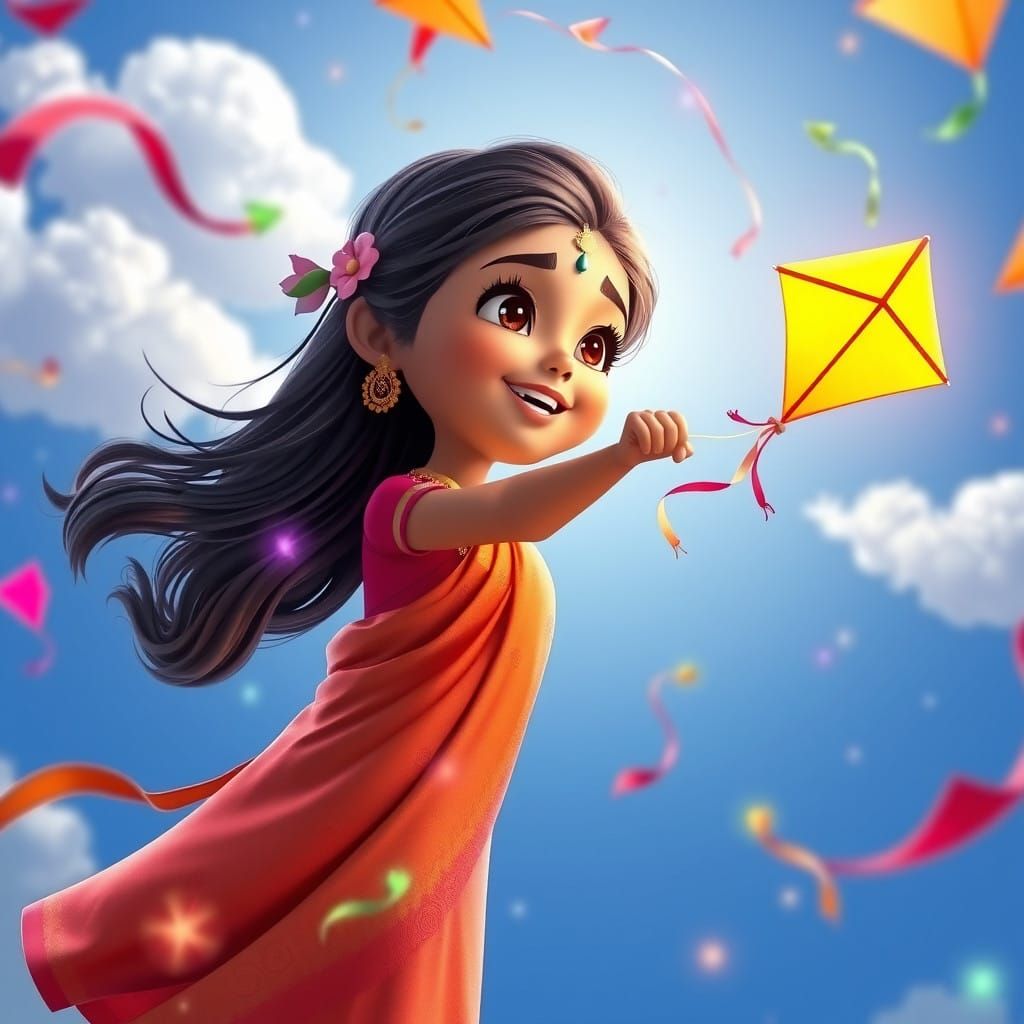 Makar Sankranti Kite Festival Celebration in Vibrant Digital...