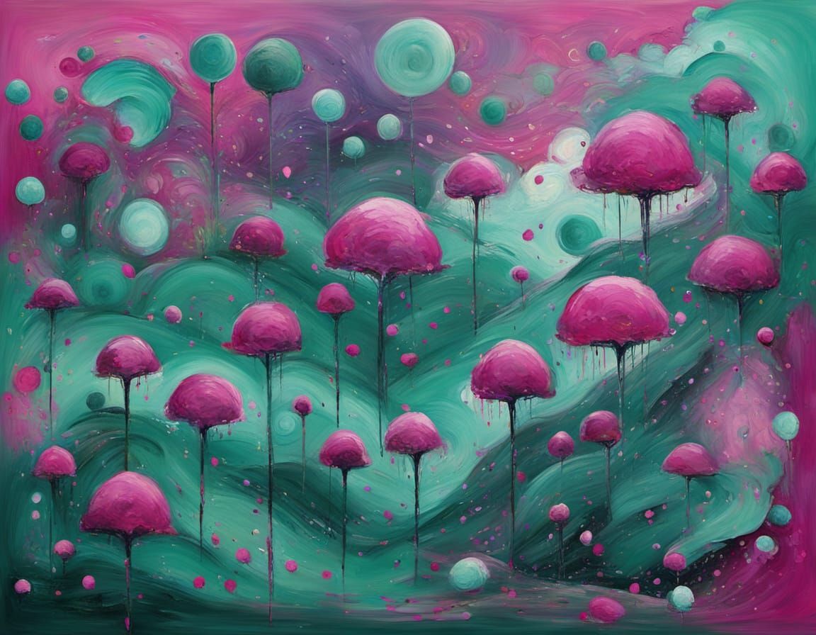 Abstract Surrealism Painting with Soft Magenta Hues