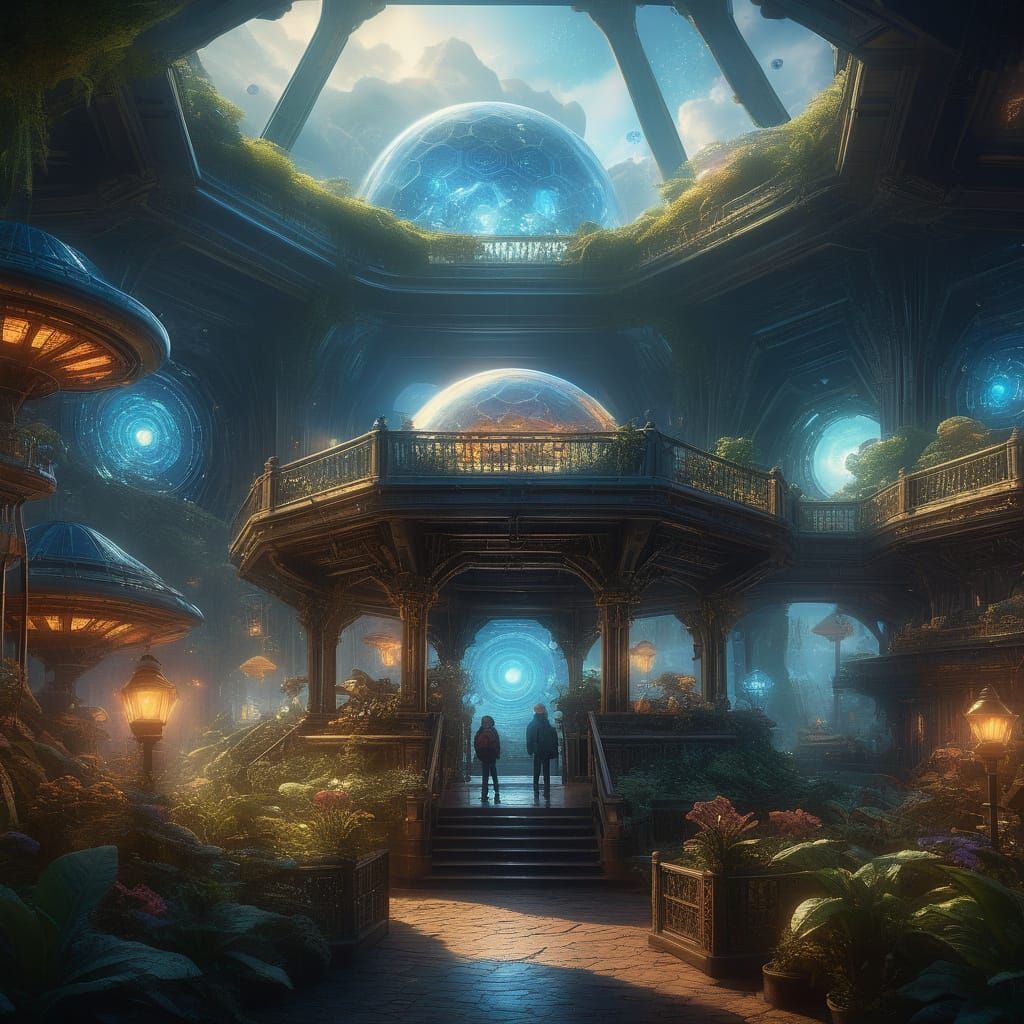 Ethereal Trading Hub in a Majestic Rotating-Ring Station