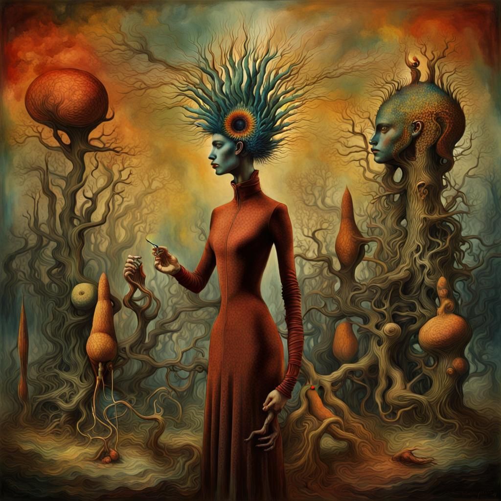 Dreamlike Organicpunk Scene in Magical Realism Style