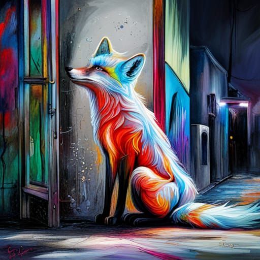 Graffiti Art Tech White Fox in Street Art Style