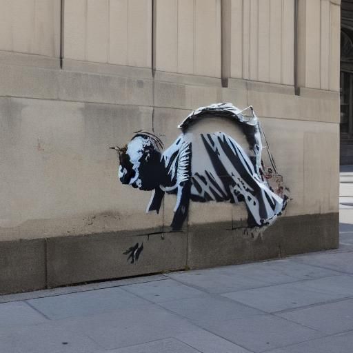 Banksy-esque Sculpture in Dystopian Future, 2040