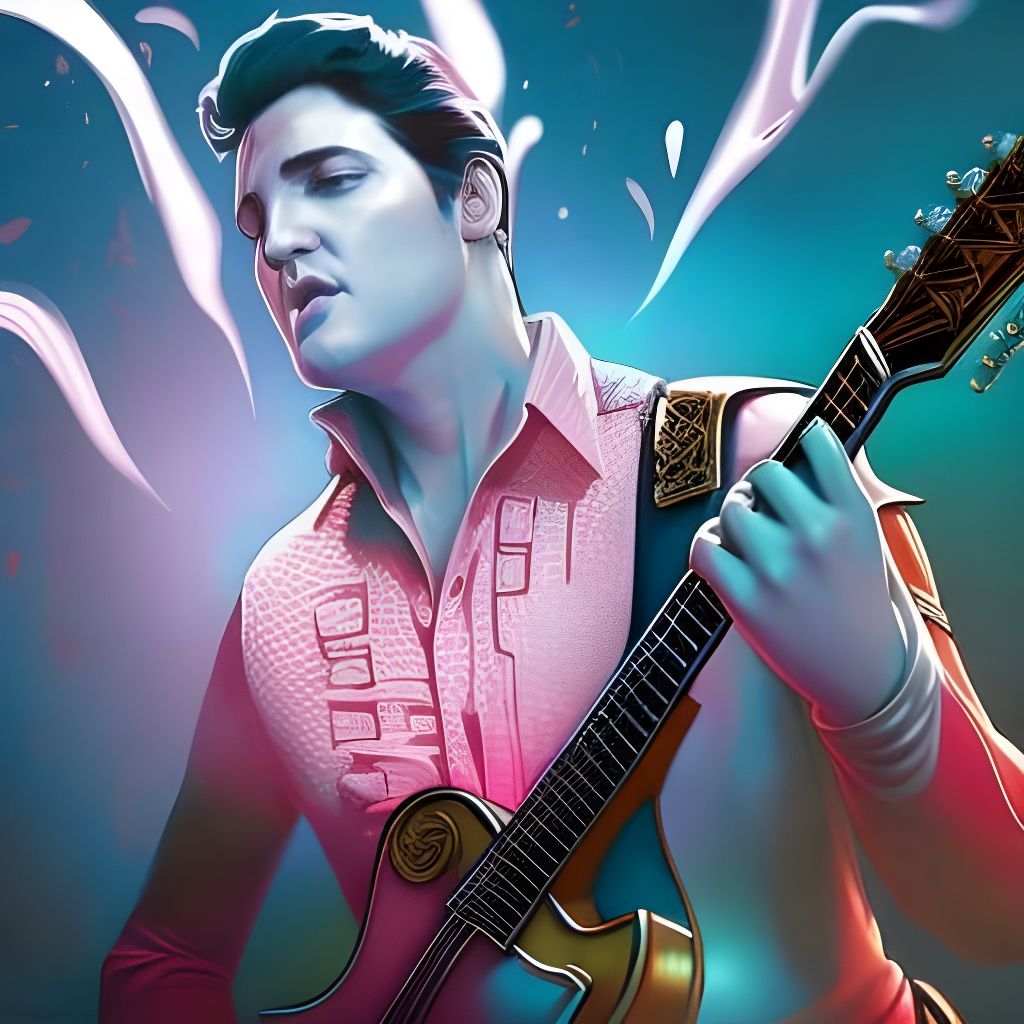 Elvis Portrait with Guitar in Hyperdetailed Style