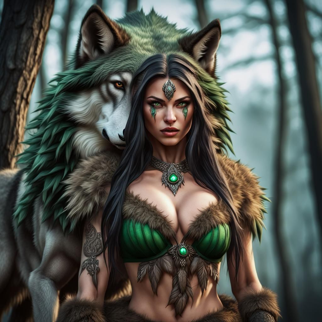 Diablo-Inspired Druid with Wolf Pack and Green Wood