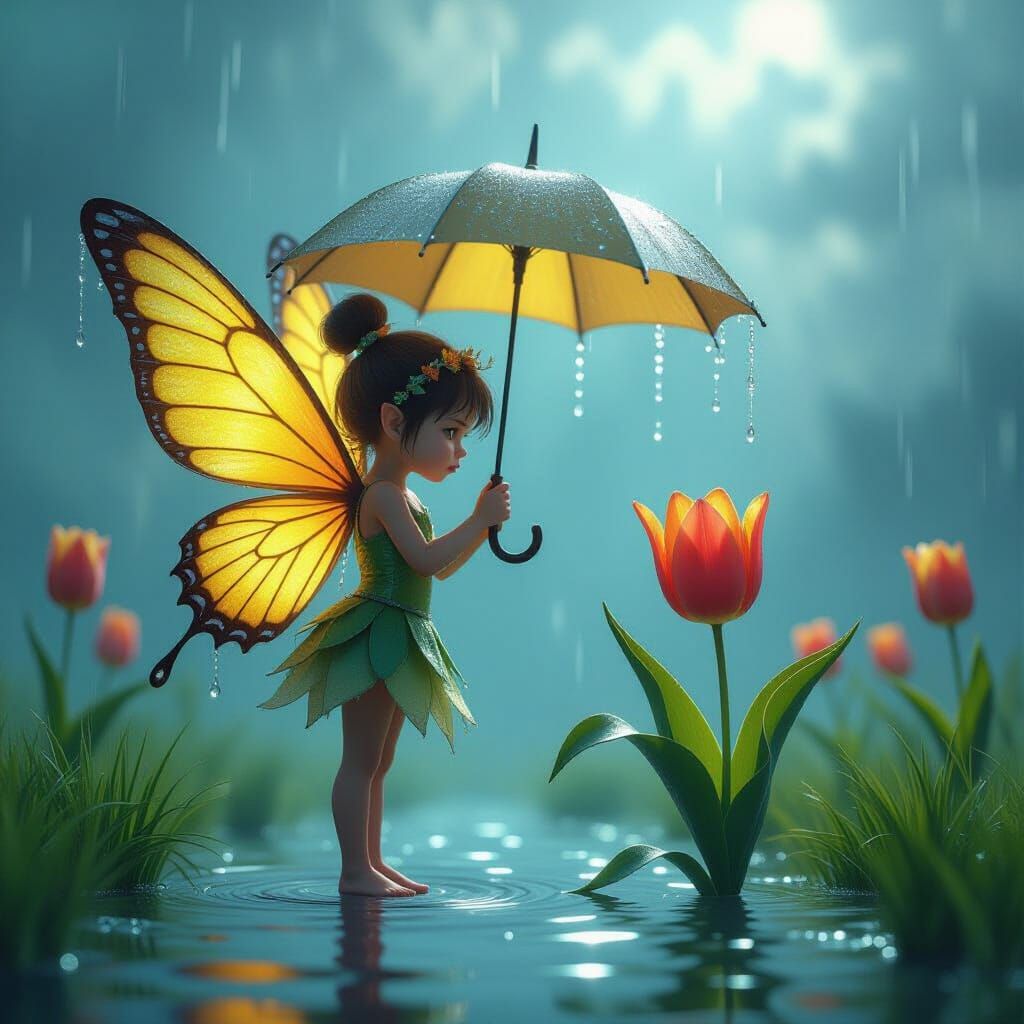 A hyper-realistic digital artwork of a whimsical scene: a ti...