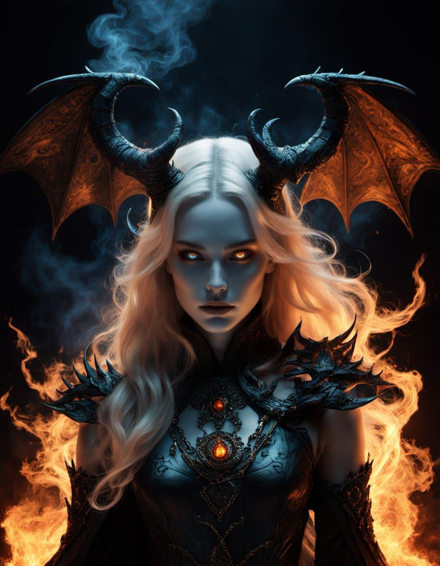 Seductive She-Devil on Fiery Obsidian Throne