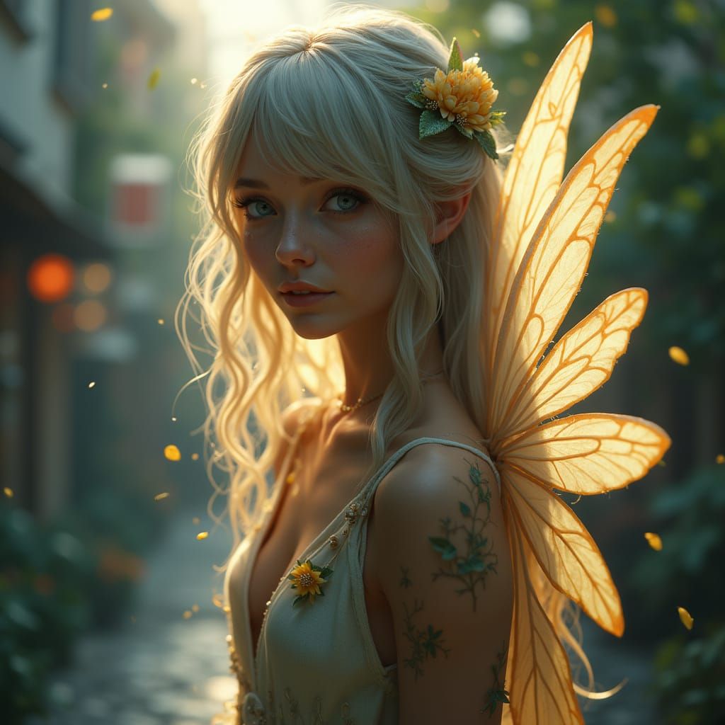 Enchanting Fairy Portrait in a Whimsical Urban Setting
