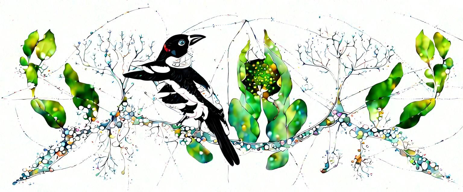 Magpie in Eucalyptus with Fractal Wave Functions
