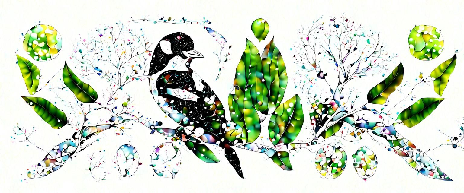 Australian Native Flora with Magpie in Quantum Style