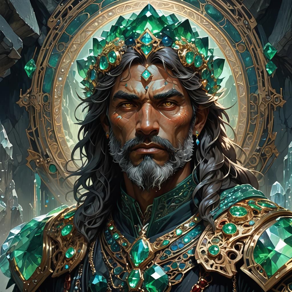 Living Stone Mountain Figure with Gemstones: Dark Fantasy Ar...