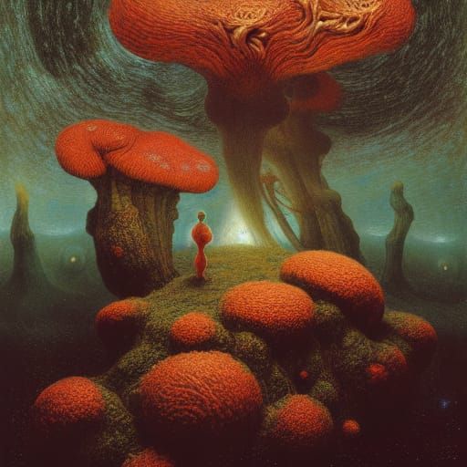 Cosmic Fungal Nebula Landscape in Vaporwave Style