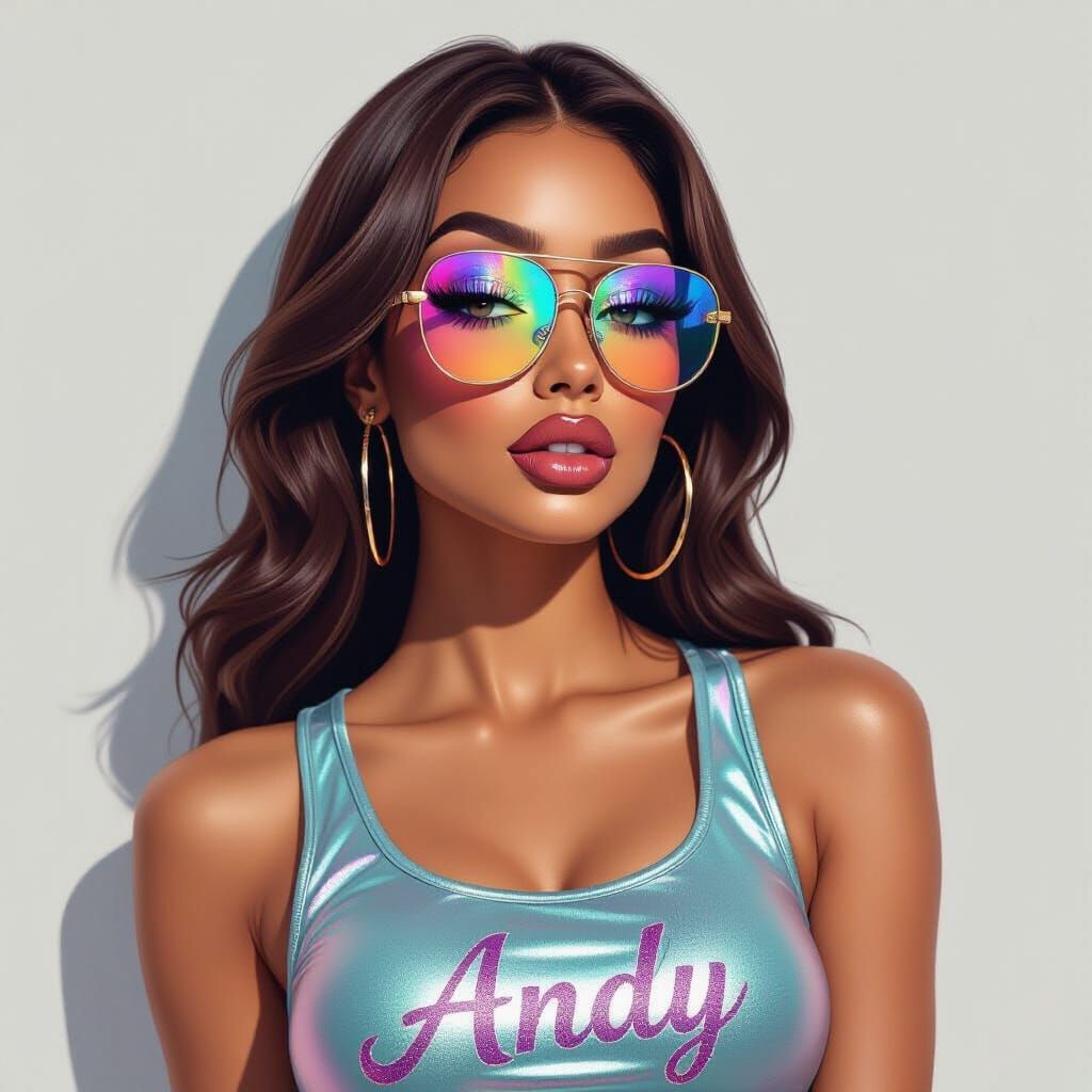 Stylized Woman with Glitter Lips and Sunglasses