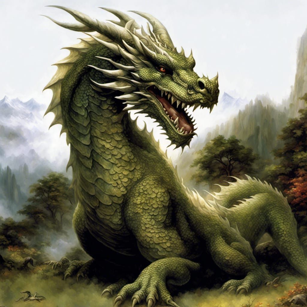 Ethereal White Dragon in Misty Mountain Landscape
