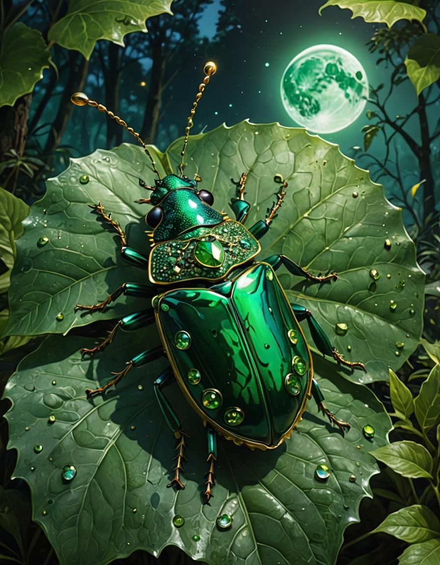 Jeweled Beetle in Hyperrealistic Forest Scene