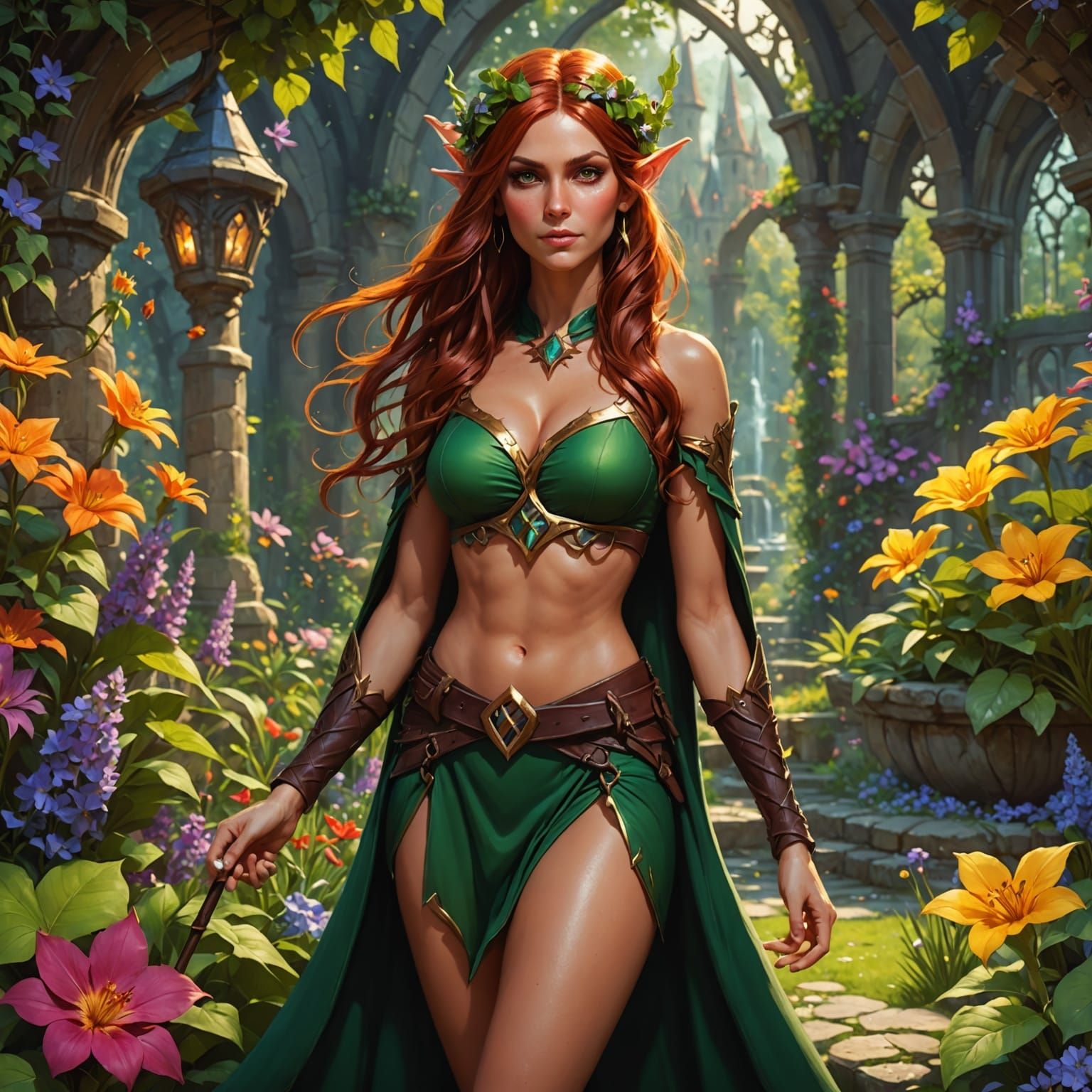 Elf Wizard Casting Spells in Flower Garden