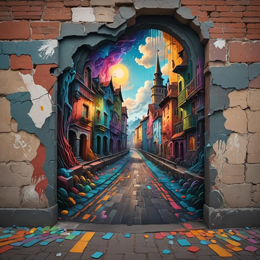 Roadside Chalk Art Illusion in Matte Painting Style