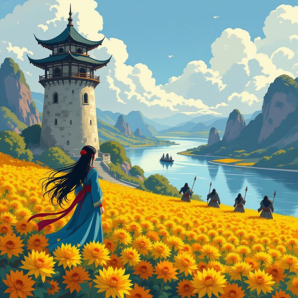Chinese Sorceress Towerhouse with Chrysanthemums, Mystical L...